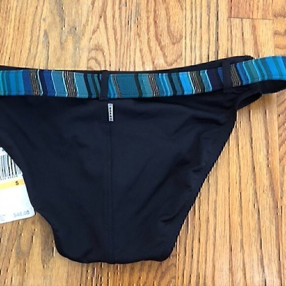 NEW NWT ANNE COLE Black Blue Metallic Copper ? Belted Swim Bikini Bottom Small S - Picture 9 of 9
